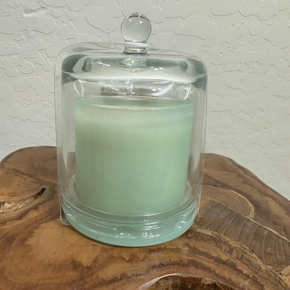 Everhome Bergamot & Basil Scented Candle 9oz with Glass Cloche Mint Green Jar